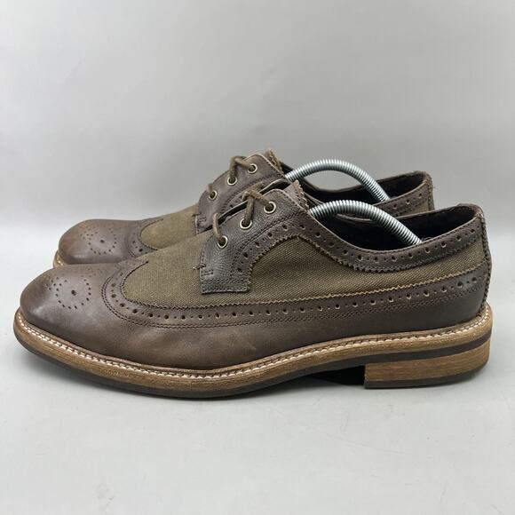 John Varvatos Shoes Mens Size 12 Brown Wingtip Oxford Leather Canvas Brogue - Picture 3 of 9